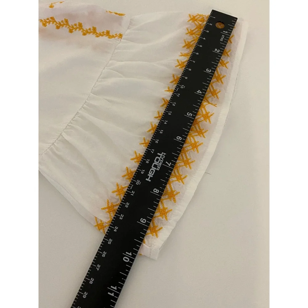 Savanna Jane L White Yellow Embroidered Peasant Blouse Bell Sleeve Top  Boho 099 - Picture 11 of 11